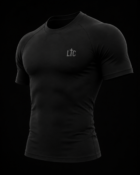 LTC Compression Shirt back view with cross graphic